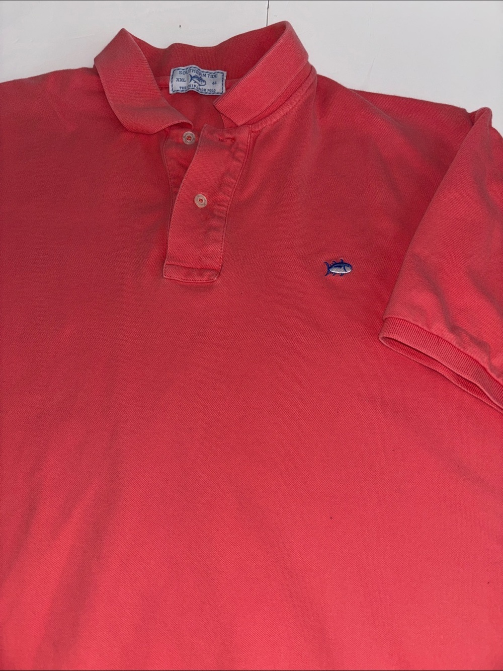 Southern Tide Men's Coral Red Polo with Embroidered Fish